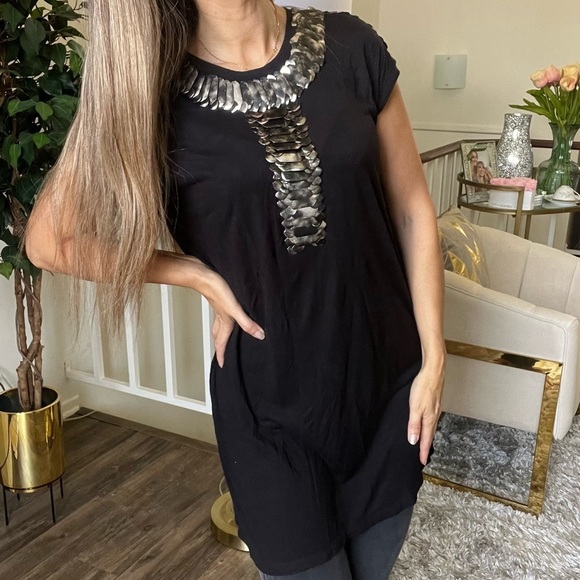 Givenchy Black Tunic Sleeveless Top Scale Embroidery Cocktail Dress Evening L - Picture 1 of 14
